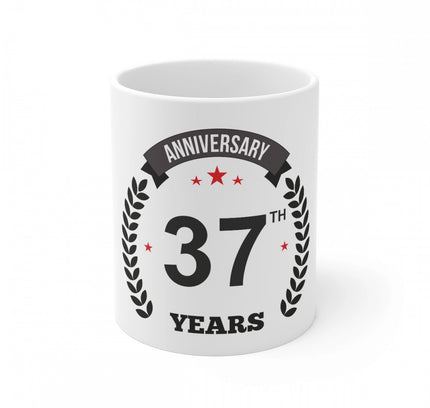Ceramic 37th Anniversary Printed Coffee Mug (Color: White, Capacity:330ml)