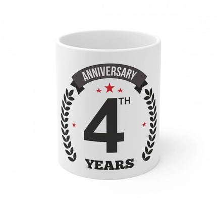 Ceramic 4th Anniversary Printed Coffee Mug (Color: White, Capacity:330ml)