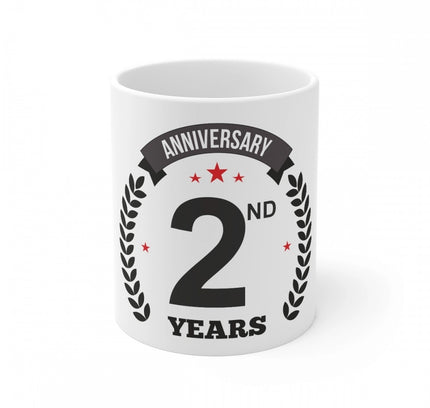 Ceramic 2nd Anniversary Printed Coffee Mug (Color: White, Capacity:330ml)