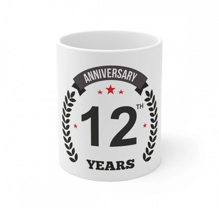 Ceramic 12th Anniversary Printed Coffee Mug (Color: White, Capacity:330ml)