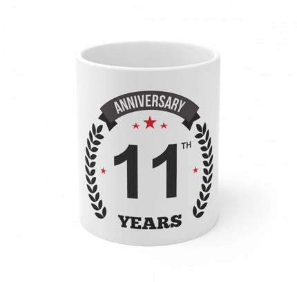 Ceramic 11th Anniversary Printed Coffee Mug (Color: White, Capacity:330ml)