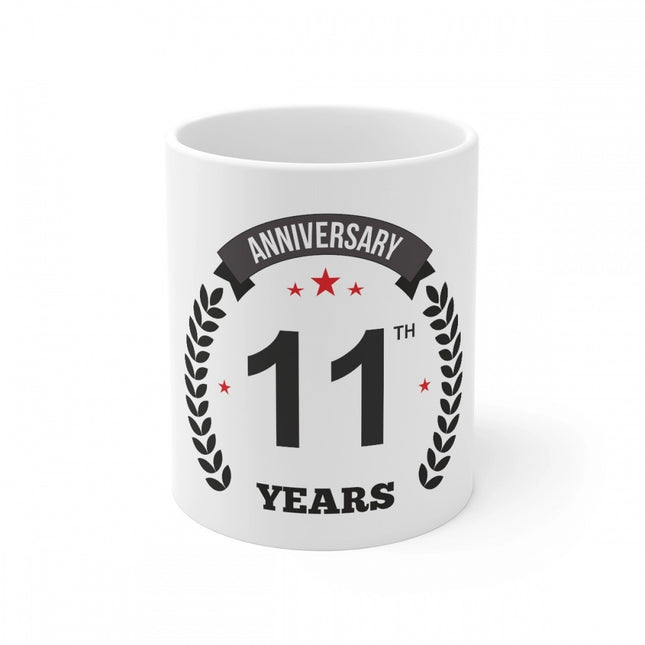 Ceramic 11th Anniversary Printed Coffee Mug (Color: White, Capacity:330ml)