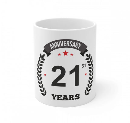 Ceramic 21st Anniversary Printed Coffee Mug (Color: White, Capacity:330ml)