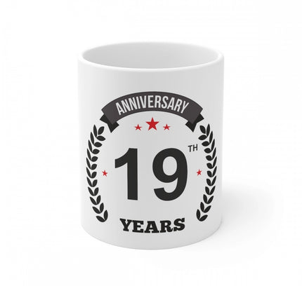 Ceramic 19th Anniversary Printed Coffee Mug (Color: White, Capacity:330ml)