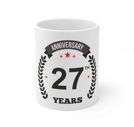 Ceramic 27th Anniversary Printed Coffee Mug (Color: White, Capacity:330ml)