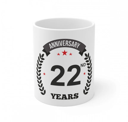 Ceramic 22nd Anniversary Printed Coffee Mug (Color: White, Capacity:330ml)