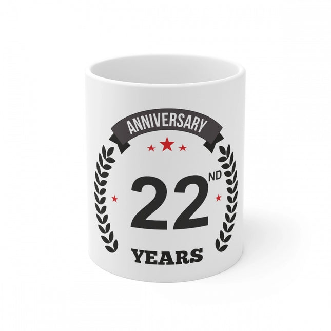 Ceramic 22nd Anniversary Printed Coffee Mug (Color: White, Capacity:330ml)