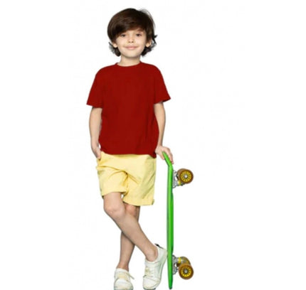 Boys Cotton Plain Half Sleeve TShirt (Maroon)