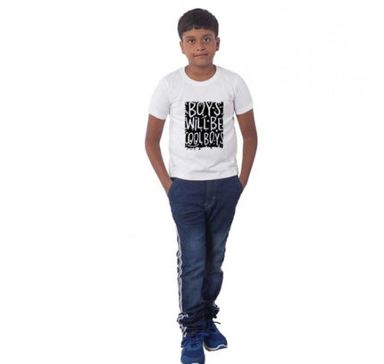 Boys Cotton Will Be Cool Half Sleeve TShirt (White)