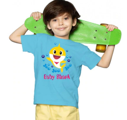 Boys Cotton Baby Shark Half Sleeve TShirt (Blue)