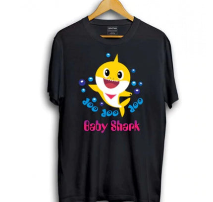 Boys Cotton Baby Shark Half Sleeve TShirt (Black)