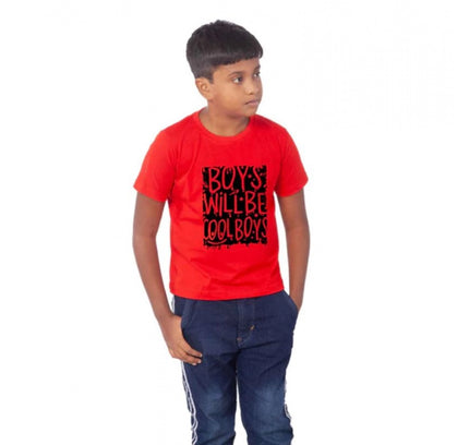 Boys Cotton Will Be Cool Half Sleeve TShirt (Red)