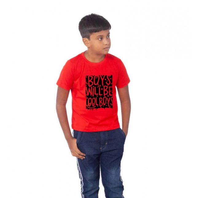 Boys Cotton Will Be Cool Half Sleeve TShirt (Red)