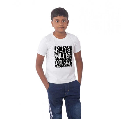 Boys Cotton Will Be Cool Half Sleeve TShirt (White)