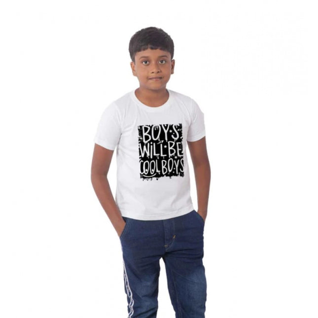 Boys Cotton Will Be Cool Half Sleeve TShirt (White)