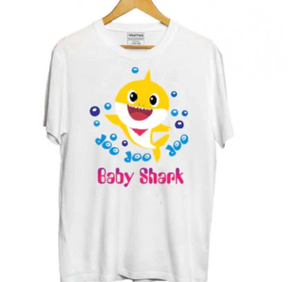 Boys Cotton Baby Shark Half Sleeve TShirt (White)