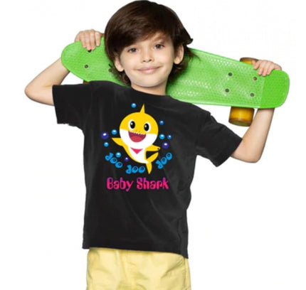 Boys Cotton Baby Shark Half Sleeve TShirt (Black)