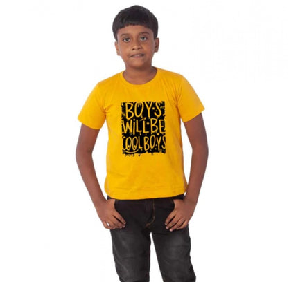 Boys Cotton Will Be Cool Half Sleeve TShirt (Mustard)