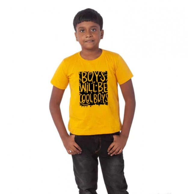 Boys Cotton Will Be Cool Half Sleeve TShirt (Mustard)