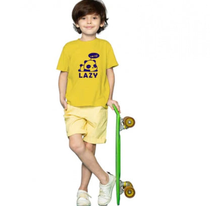 Boys Cotton Lazy Half Sleeve TShirt (Mustard)