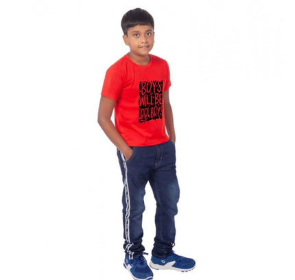 Boys Cotton Will Be Cool Half Sleeve TShirt (Red)