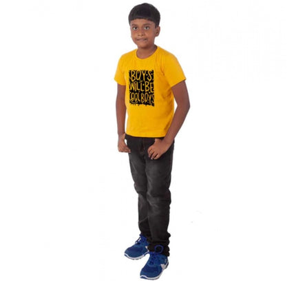 Boys Cotton Will Be Cool Half Sleeve TShirt (Mustard)