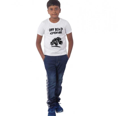 Boys Cotton Off Road Adventure Half Sleeve TShirt (White)