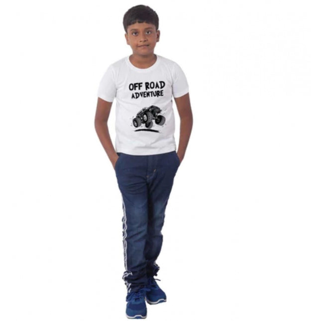 Boys Cotton Off Road Adventure Half Sleeve TShirt (White)