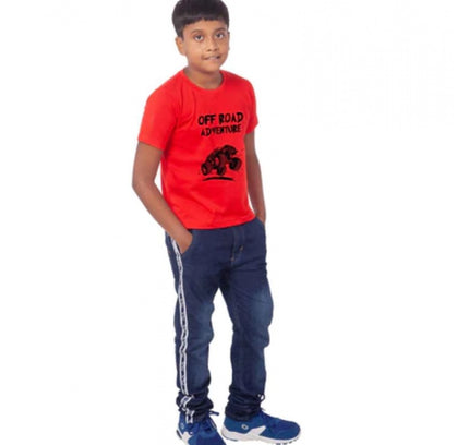 Boys Cotton Off Road Adventure Half Sleeve TShirt (Red)