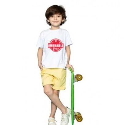 Boys Cotton Adorable Baby Half Sleeve TShirt (White)