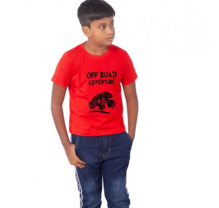Boys Cotton Off Road Adventure Half Sleeve TShirt (Red)