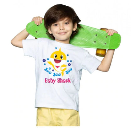 Boys Cotton Baby Shark Half Sleeve TShirt (White)