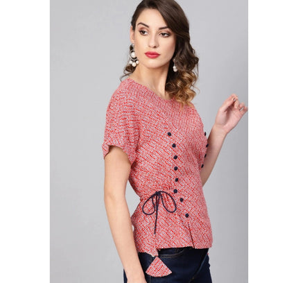 Women's Casual Short Sleeve Geometric Rayon Top (Red)