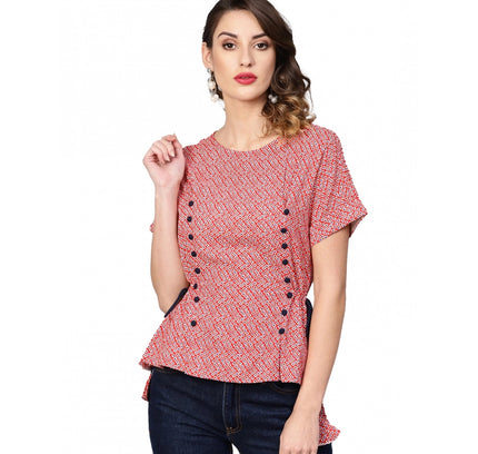 Women's Casual Short Sleeve Geometric Rayon Top (Red)