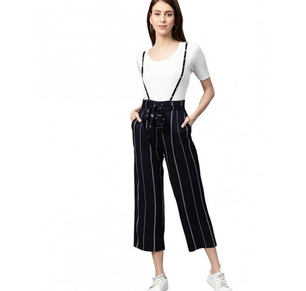 Women's Casual Short Sleeve Striped Rayon Dungaree (Blue)