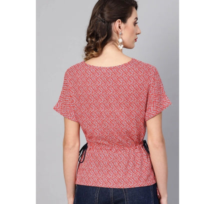 Women's Casual Short Sleeve Geometric Rayon Top (Red)