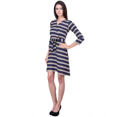 Women's Cotton Blend Solid 3-4 Sleeve Dress (Blue)
