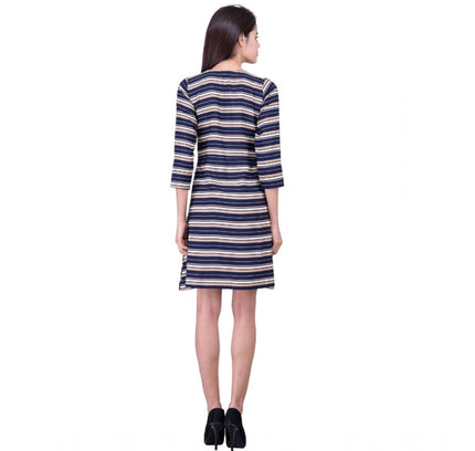 Women's Cotton Blend Solid 3-4 Sleeve Dress (Blue)