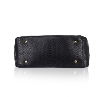 Women's Faux Leather Textured Tote Bag (Black)