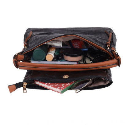 Women's Faux Leather Textured Sling Bag (Black)