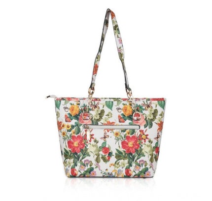 Women's Faux Leather Printed Tote Bag (White Orang)