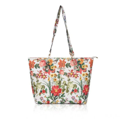 Women's Faux Leather Printed Tote Bag (White Orang)