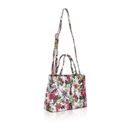 Women's Faux Leather Printed Handheld Bag (White Pink)