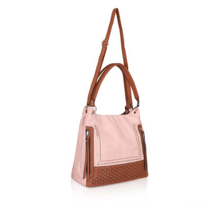 Women's Faux Leather Printed Tote Bag (Pink)