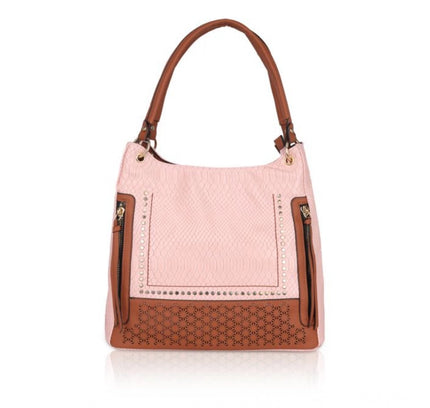 Women's Faux Leather Printed Tote Bag (Pink)