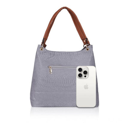 Women's Faux Leather Textured Tote Bag (Blue)