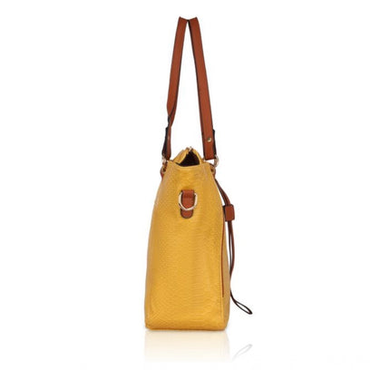 Women's Faux Leather Textured Tote Bag (Yellow)