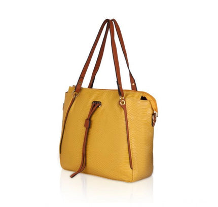 Women's Faux Leather Textured Tote Bag (Yellow)