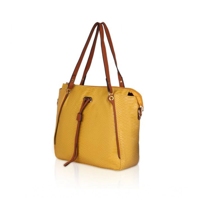 Women's Faux Leather Textured Tote Bag (Yellow)