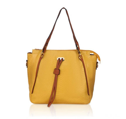 Women's Faux Leather Textured Tote Bag (Yellow)
